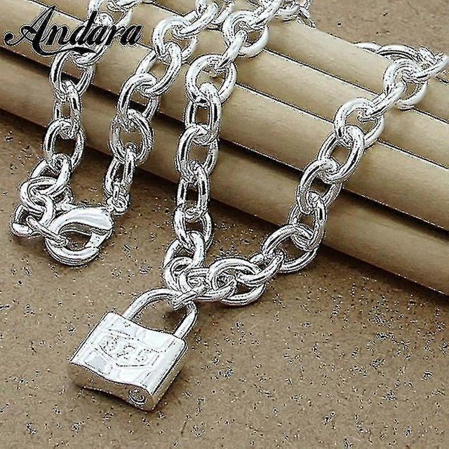 Collar con colgante abierto con candado cuadrado de plata 925 de moda para mujer y hombre, joyería completa --- Código de producto 32509