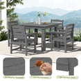 thumbnail image 5 of KINGYES 5-Piece HDPE Outdoor Dining Set for 4, Square Patio Table & Armchairs with Umbrella Hole, All-Weather Patio Dining Set for Backyard, Garden, Lawn & Poolside, Gray, 5 of 8