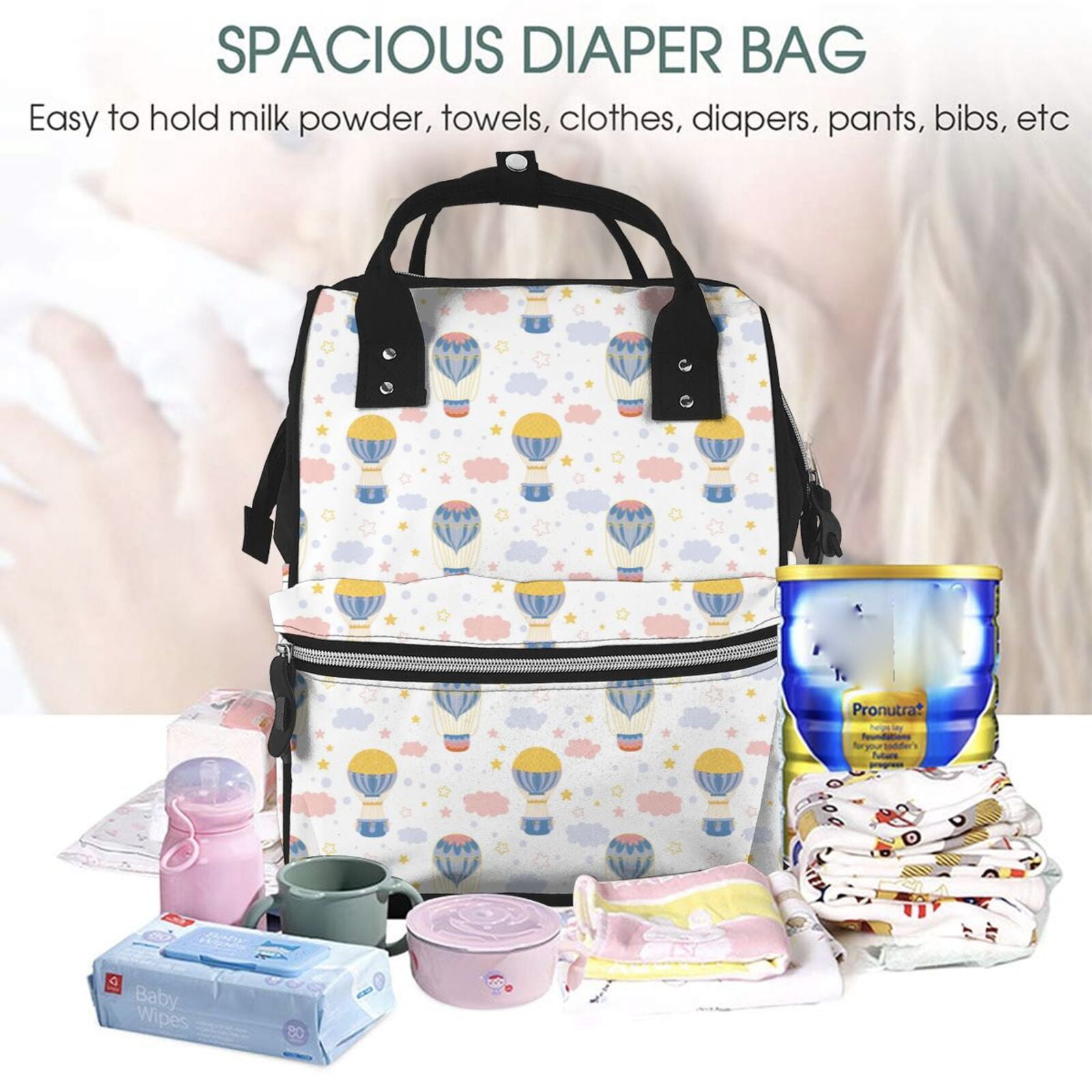 Ratiio Hot Air Balloon Mummy Backpack - Waterproof Twill Canvas, Large Capacity Diaper Bag with Multiple Pockets and Adjustable Straps