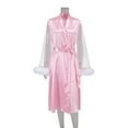 thumbnail image 5 of Elainilye Fashion Silk Robes for Women Plain Print Perspective Mesh Sleeves Ice Silk Bathrobe Sexy Nightgown Pajamas,Pink, 5 of 5