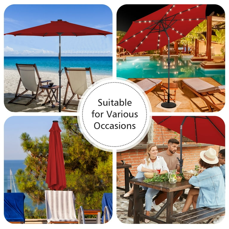 10 ft Patio Market Umbrella w/Solar Powered LED Light  Beige/Blue/Burgundy/Tan - Walmart.com