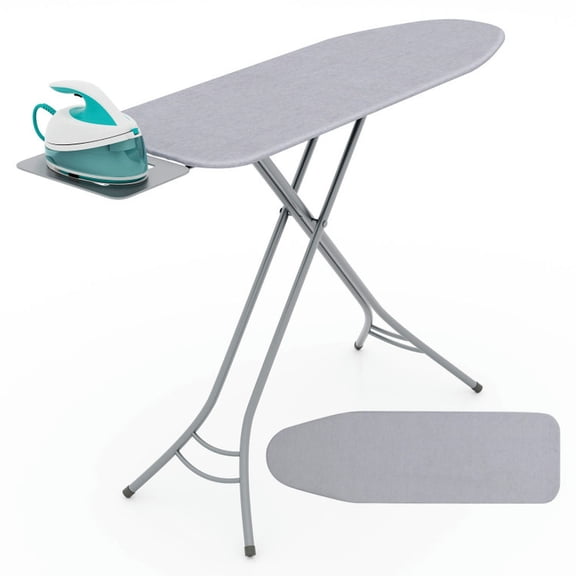 GVN Foldable Ironing Board with Iron Rest and Adjustable Height-Gray