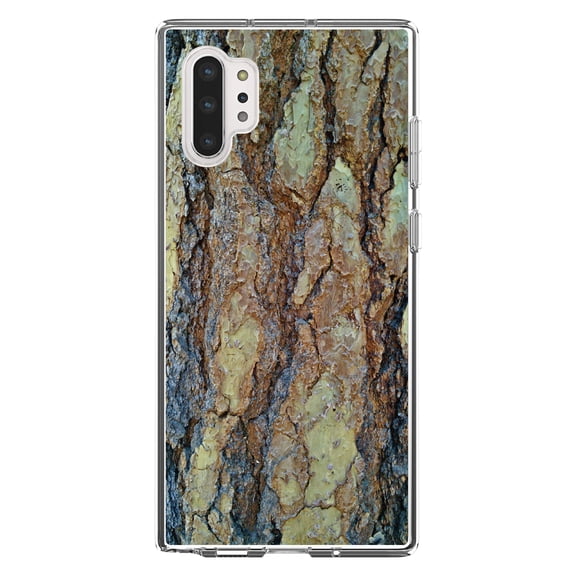 DistinctInk Clear Shockproof Hybrid Case for Galaxy Note 10 PLUS (6.8" Screen) - TPU Bumper, Acrylic Back, Tempered Glass Screen Protector - Yosemite Redwood Bark