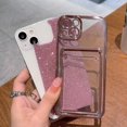 thumbnail image 4 of Compatible for iPhone 13 6.1 Inch Bling Plating Case with Card Slot, Cute Clear Glitter Phone Case for Women Girls Soft TPU Shockproof Back Cover for iPhone 13 Pink, 4 of 14