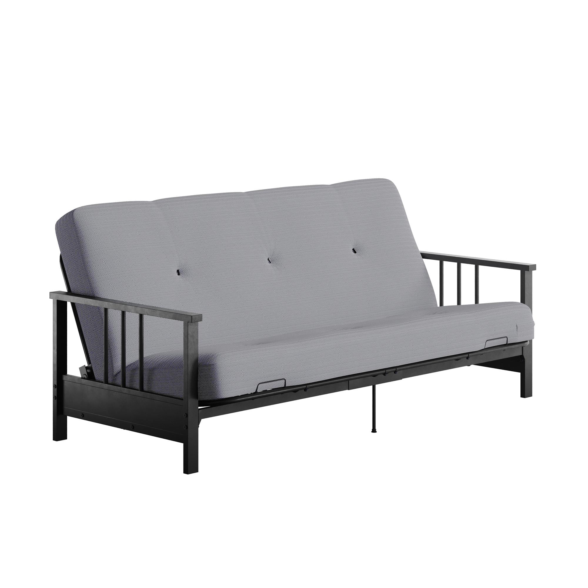 DHP Harlow Full Metal Arm Futon with 6-Inch Thermobonded High Density Polyester Fill Herringbone Mattress