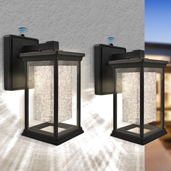 Luxrite Dusk to Dawn LED Outdoor Wall Lantern, 3CCT, IP54, 12W, 1200LM, Black Aluminum, ETL 2 Pack