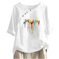 thumbnail image 1 of Blusas de Manga Corta para las Mujeres Impresas Cuello Redondo Camiseta Casual, Blusa de Algodón de Imitación para las Mujeres, 1 of 4