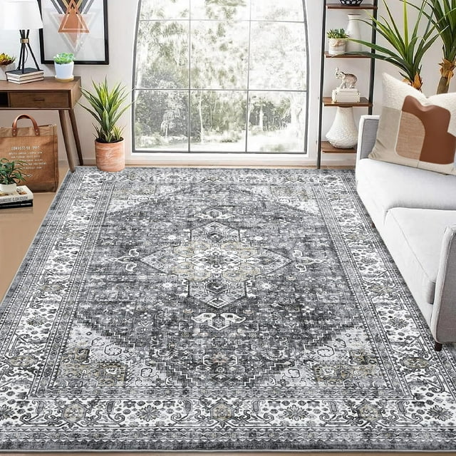 Runner Rug 7-10 Feet Washable Vintage Medallion Distressed Hallway Runner, Non-Slip Stain Resistant Floral Area Rug Kitchen Mat Entryway Carpet Runner for Doorway Bedside