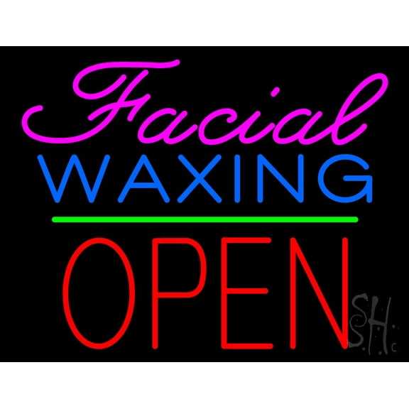 Cursive Pink Facial Waxing Block Red Open LED Neon Sign 24 x 31 - inches, Black Square Cut Acrylic Backing, with Dimmer - Bright and Premium built indoor LED Neon Sign for Spa decor and storefront.