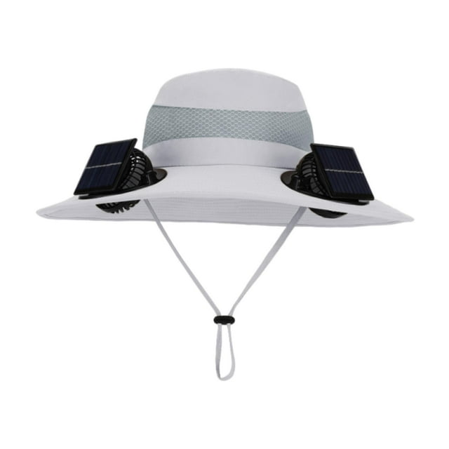 Sombrero de pescador con ventilador solar ajustable para verano, ideal para pesca, senderismo y playa. Gris claro