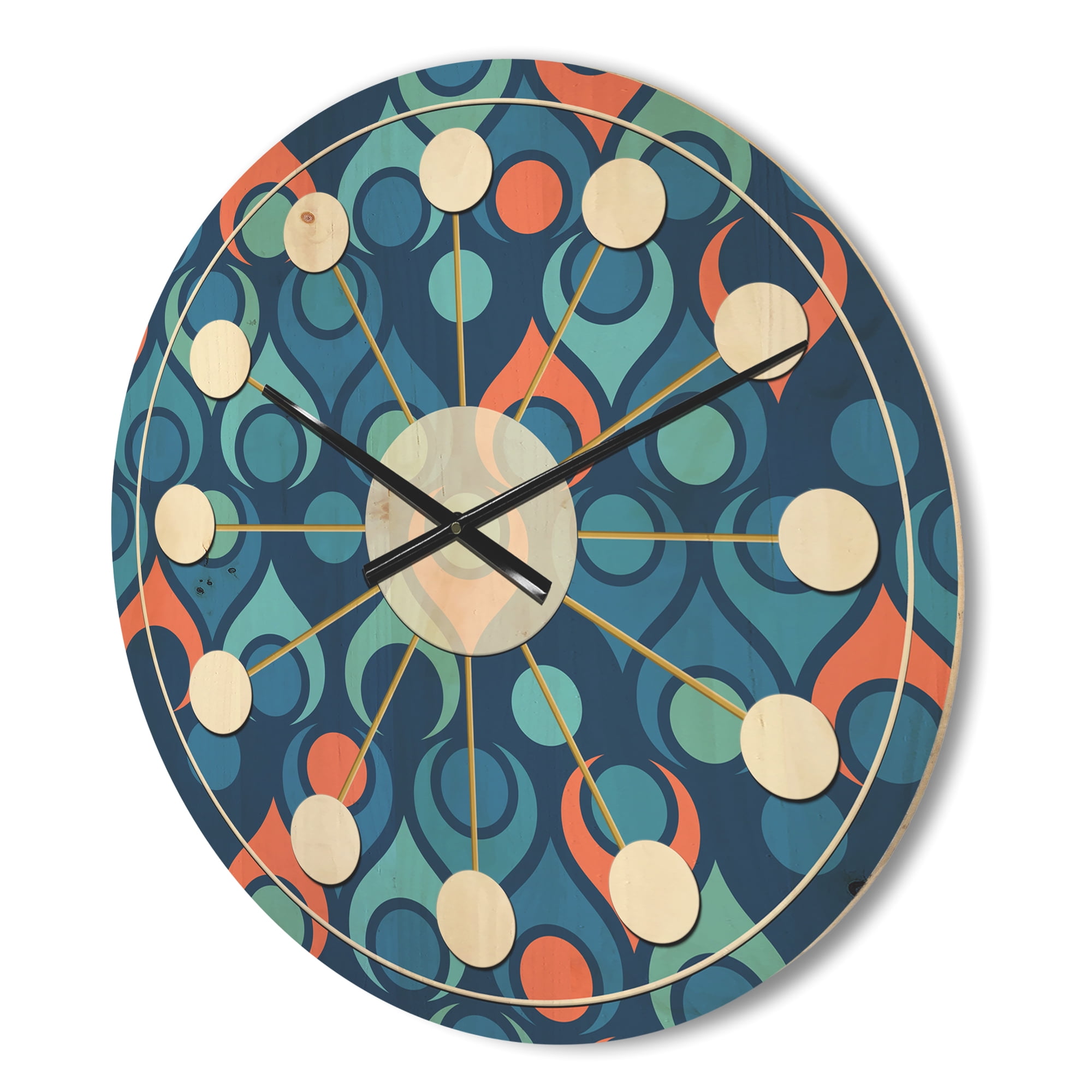 Designart 'Abstract Retro Drops X' Mid-Century Modern Wood Wall Clock