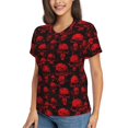 thumbnail image 2 of Fuzoiu Red Skulls Print Women's Classic V-Neck T-Shirt, Short Sleeve V Neck Tees for Casual Everyday Wear,Casual Fit Tee,Summer Fashion Tops-Medium, 2 of 5