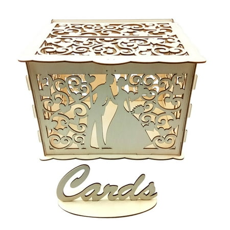 

Cards Box Wooden Cards Case Hollow-out Letter Box Rustic Check-in Box Storage Container for Banquet Home Party Pattern 1