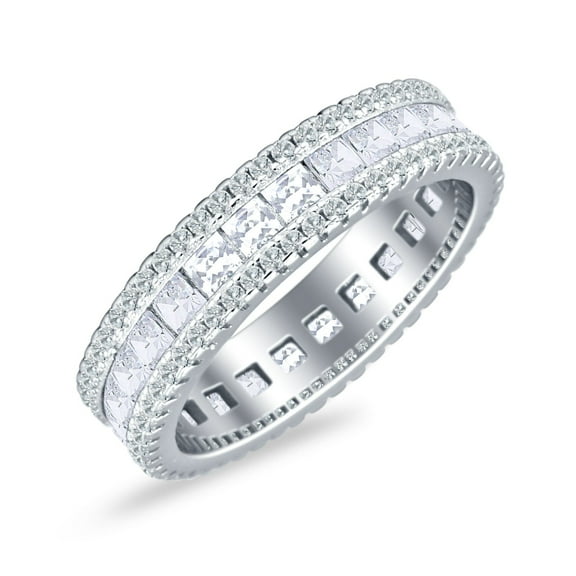 Full Eternity Band Princess Cut Ring CZ 925 Sterling Silver Size 5