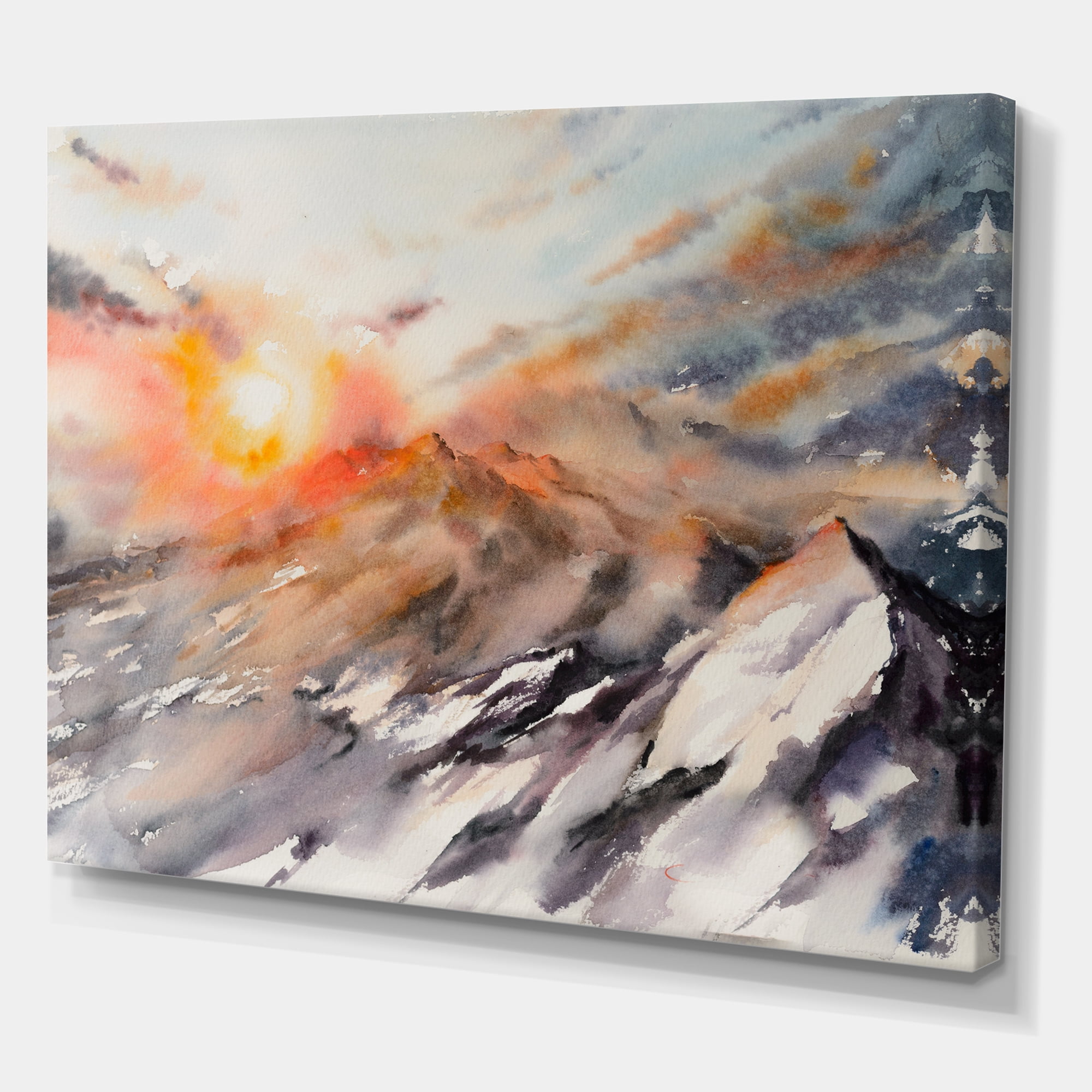 Designart ' Majestic Sunset Glow on The Mountains Landscape ' Traditional Canvas Wall Art Print