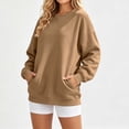 thumbnail image 4 of Horkkom Womens Crewneck Sweatshirt Solid Color Long Sleeve Casual Tops Pleated Soft Pullover Sweatshirts with Pockets, S-2XL, 4 of 8