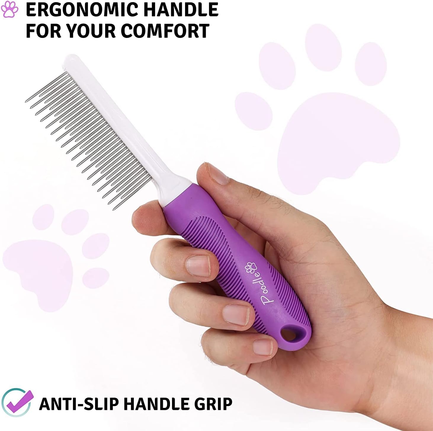Poodle Pet 2-in-1 Stainless Steel Detangler Comb Cat & Dog Grooming Brush - image 8 of 9