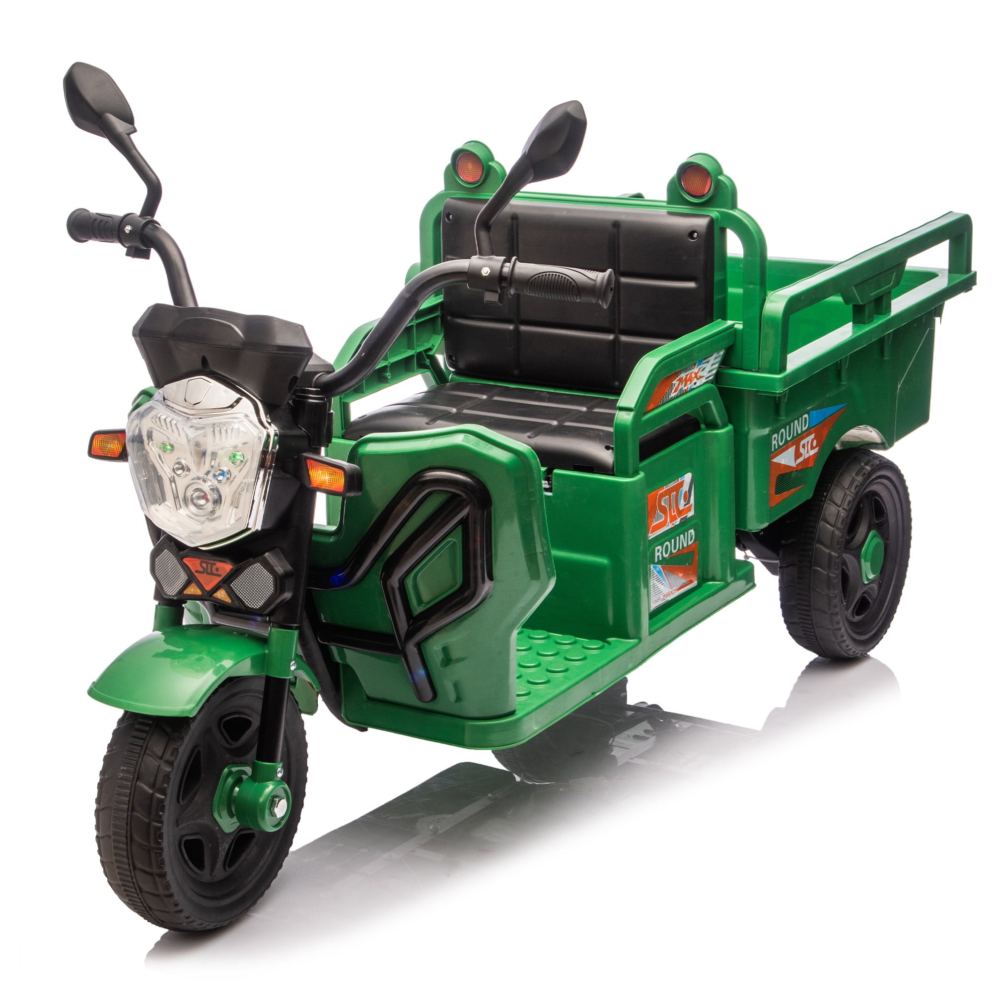 iRerts 12V Ride on Toys, Electric 3 Wheel Ride on Cargo Trucks with LED Lights, Music, Large Storage Space, Powered Ride on Cars Electric Trike for Kids Toddlers Ages 3-6, Green