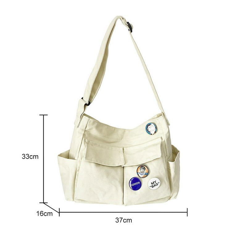 Casual Large Capacity Women's Handbag Canvas Shoulder Bag For Commuting,  School, Etc. (includes Tote Bag And Smaller Bag), Simple Design, White