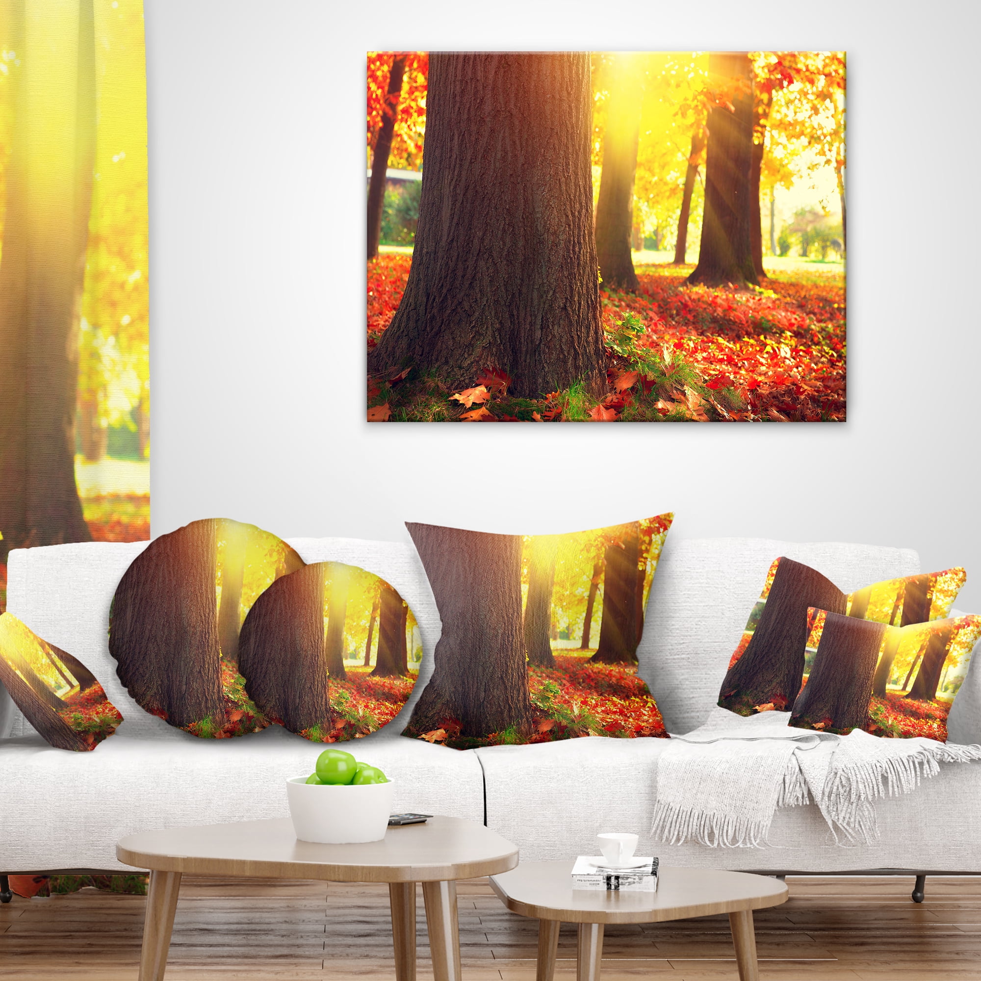 Designart Autumn Trees in the Sunlight - Landscape Printed Throw Pillow - 18x18