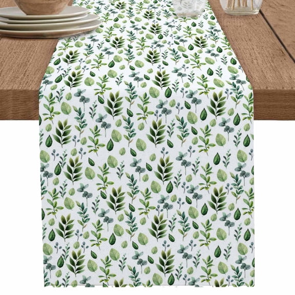 nqOlkjepod Green Leaves Table Runner 48 Inches Long Farmhouse Dress Scarves, Pastoral Rustic Botanical Plant Watercolor Dining Tablerunner for Coffee Table/Kitchen Island/Party Décor, 13" x 48"