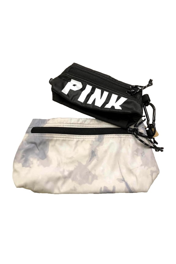 Pink Detachable Cosmetic Pouch 2 Piece Set Color Black and Gray Tie Dye NWT