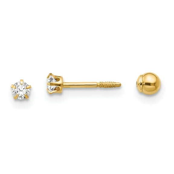 Madi K 14k Polished Reversible Crystal and 3mm Ball Post Screwback Earrings
