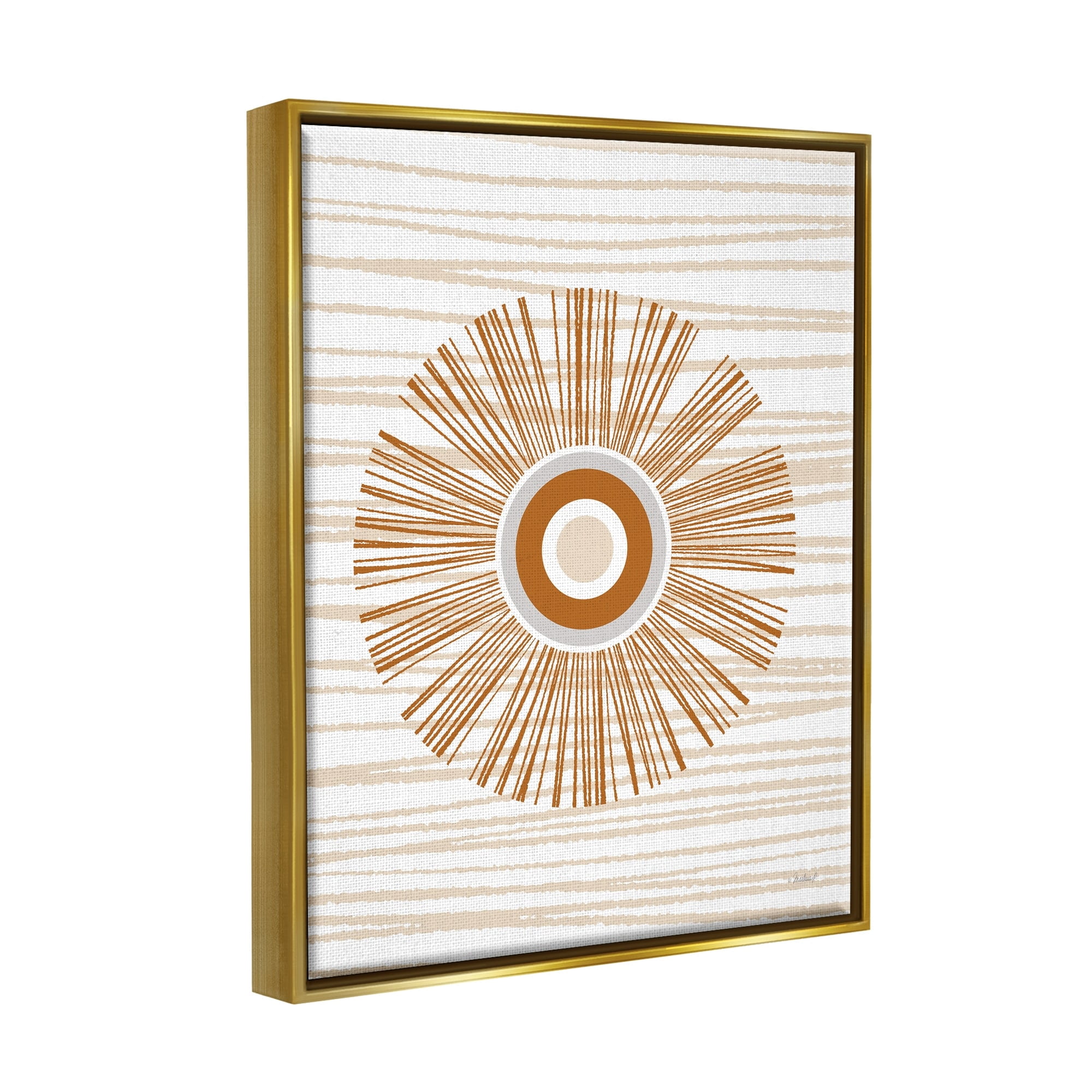 Stupell Industries Earthy Circular Abstract Sun Pattern Wavy Stripes Graphic Art Metallic Gold Floating Framed Canvas Print Wall Art, Design by Martina Pavlova