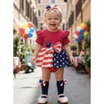 thumbnail image 3 of BemeyourBBs Baby Girls 4th of July Outfit Infant Baby Girl Patriot Independence Day Romper Dress Summer Clothes Flying Sleeve Star Stripe Print Bodysuit Playsuit with Socks Headband 3Pcs Set, 3 of 9