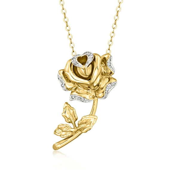 Ross-Simons Diamond Rose Pendant Necklace in 18kt Gold Over Sterling, Women's, Adult