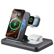 SOLPOWBEN 3 in 1 Wireless Charger, 15W Fast Charging Station Compatible with iPhone 17/16/15/14/13/12/11/Pro/Pro Max/Plus, iWatch SE/11/10/9/8/7/6/5/4, AirPods Pro 2/3/4, AirPods 2/3, Black