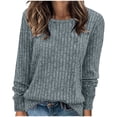 thumbnail image 6 of Qgtaibl Womens Ribbed Knit Long Sleeve Tops Crew Neck Soft Stretchy Lounge Blouse Loose Fit Basic Daily Pullover Shirts Light Blue L, 6 of 7