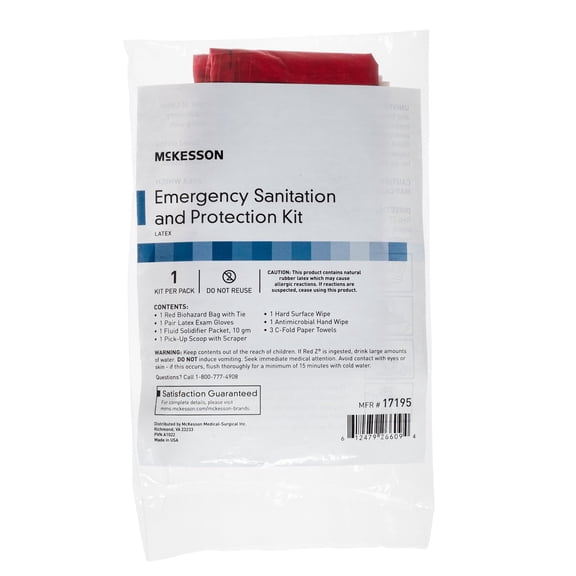 McKesson Emergency Sanitation and Protection Kit 17195, 100 Pack, 100 Wipes