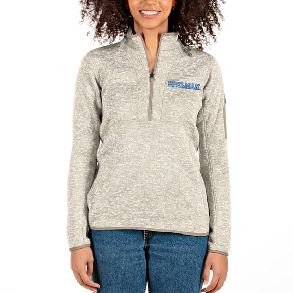 Women's Antigua Oatmeal Spelman College Jaguars Fortune Half-Zip Pullover Jacket