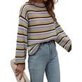 thumbnail image 3 of Seyurigaoka Women Crochet Knitted Pullover Long Sleeve Round Neck Sweater Loose Casual Striped Tops Spring Autumn Blouse Streetwear, 3 of 7
