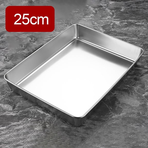 Stainless Steel Rectangular Serving Tray with Deep Edge and Mirror Finish, Multipurpose Food Plate for Kitchen Dining for Camping Picnics Hospitals School Meals, Dishwasher Safe Silver(25 * 20 * 5.5)