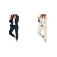 thumbnail image 1 of (2-Pack) Rinsvye Womens Solid Long Sleeve Pants Suit Set With Pockets Elastic Waistband Tailored Fit Business Formal Wear, 1 of 6