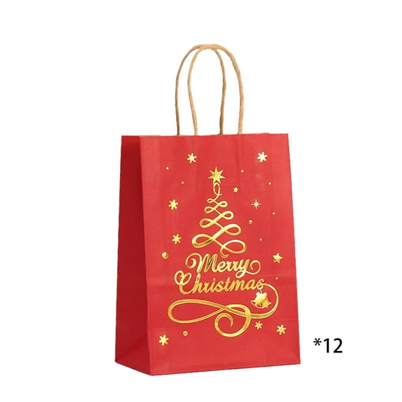 RyanK Christmas Gifts, Christmas Decorations,Kraft Gift Bags 12's Portable Shopping Bags Tote Bags Stamping Christmas Paper Bags Party Gift Wrapping Bags