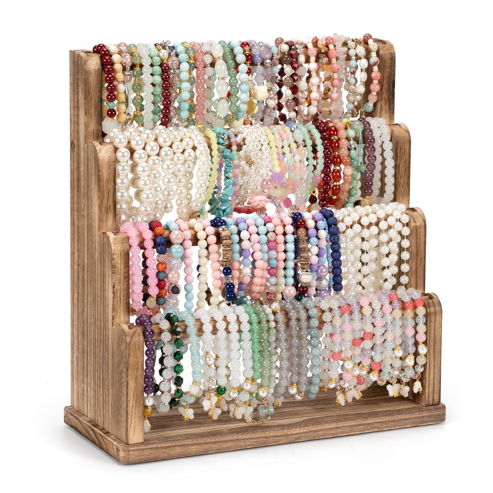Sfugno 4 Tier Bracelet Holder, Bracelet Display Storage for Bangles Watch Scrunchies, Rustic Wood Jewelry Craft Shows
