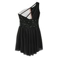 thumbnail image 6 of YIZYIF Kids Girls Sequins Figure Skating Dress One Shoulder Dance Gymnastics Competition Leotard Dress Black 14, 6 of 7