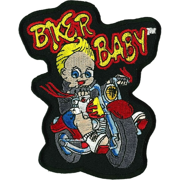 BIKER BABY BOY PATCH, The Embroidered Artwork Heat Sealed Backing Sew-On / Iron-On Patch - 4" x 4"