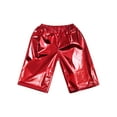 thumbnail image 3 of Sinleey Kids Boys Girls Shiny Metallic Hip Hop Dance Shorts Loose Elastic Waistband Leather Red 100, 3 of 6