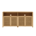thumbnail image 5 of Hassch 63 inch Large Buffet Sideboard with 4 Doors, Farmhouse Rattan Storage Cabinet with Adjustable Shelves, Retro Coffee Bar Cabinet, Credenza for Kitchen, Living Room, Dining Room, Natural, 5 of 7