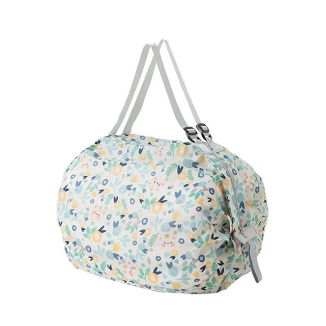 Portable Large Capacity Folding Shopping Bag Eco-Friendly Reusable Portable One Shoulder Handbag Travel Multipurpose Storage Bag Beige
