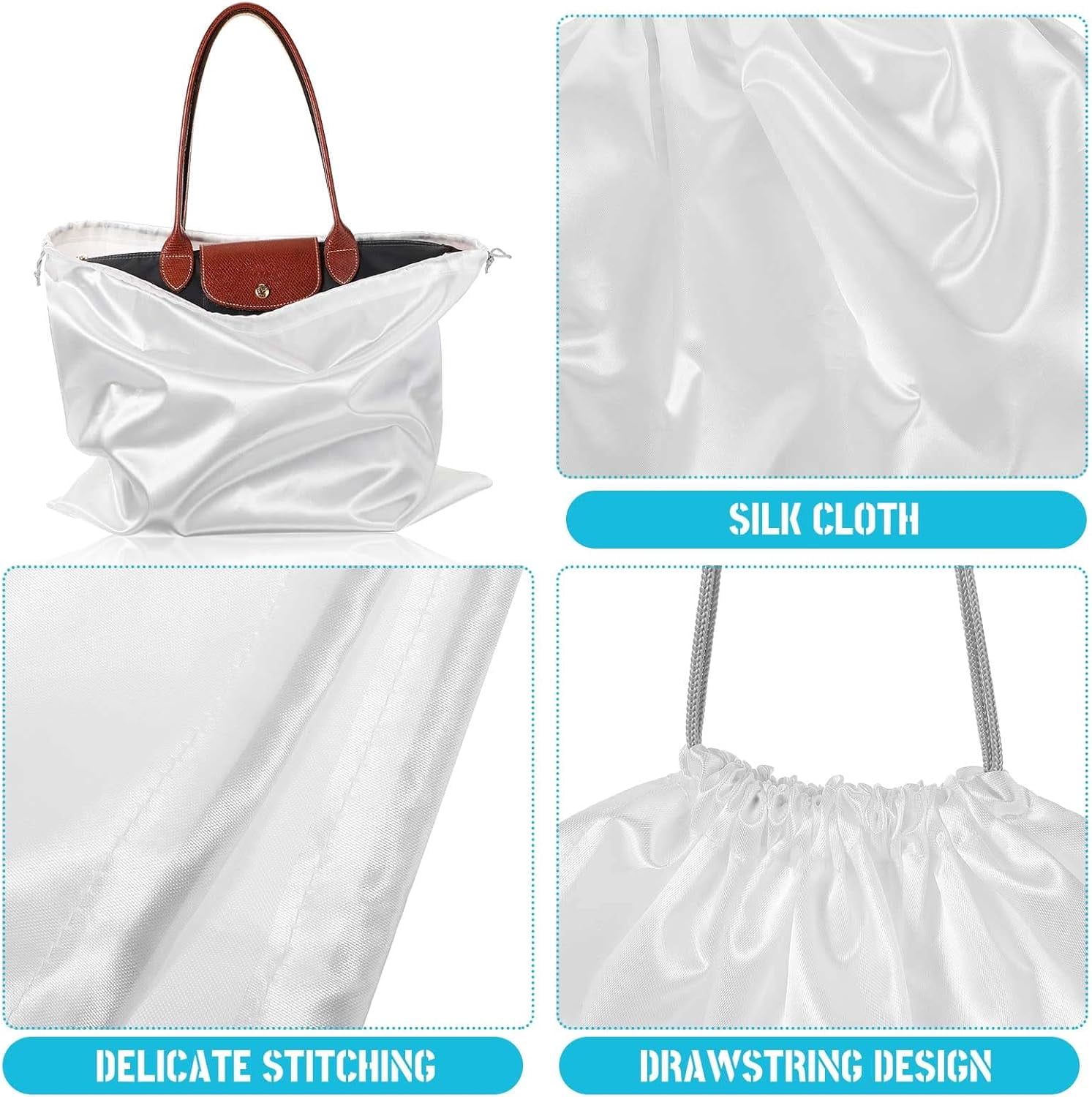 Silky Dust Cover Bags with Drawstring, Dustproof Travel Storage Pouches for Handbags, Purses, Shoes and Boots