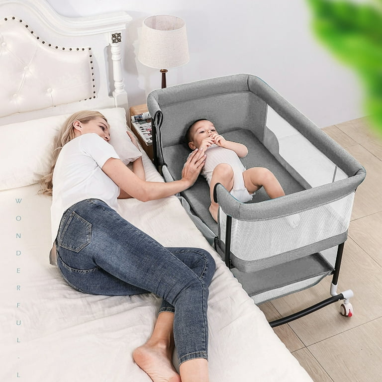 Bellababy Baby Bassinet, Bedside Sleeper, Bedside Crib with Storage Basket,  Easy Folding Portable Crib, Adjustable Portable Bed for Infant/Newborn