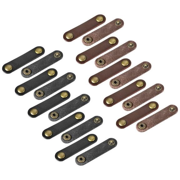 Leather Cable Straps Cord Organizer Cable Ties Portable Cable Management, Black/Brown, Pack of 20