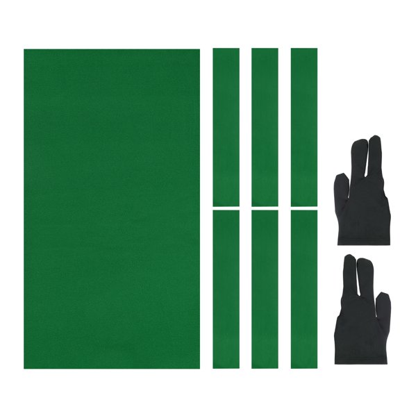 Uxcell 9ft Billiard Cloth Pool Table Felt Kit with 6 Cloth Strips and 2 Gloves Fit for Home Clubs Bars Indoor Sports Games, Green