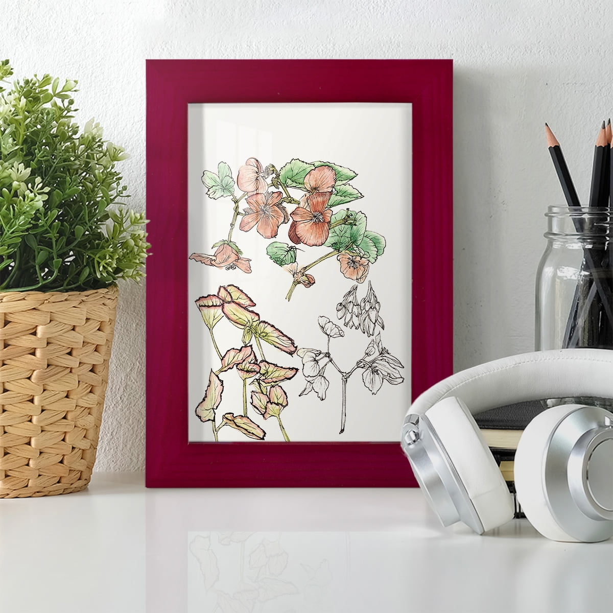 Begonia Study -Framed Print w/glass-Cherry Red