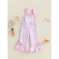 thumbnail image 6 of Toddler Baby Girl Easter Outfit Bunny Embroidery Sleeveless Romper Bell Bottom Overalls Suspender Jumpsuit Pants Cute Spring Fall Clothes, 6 of 9